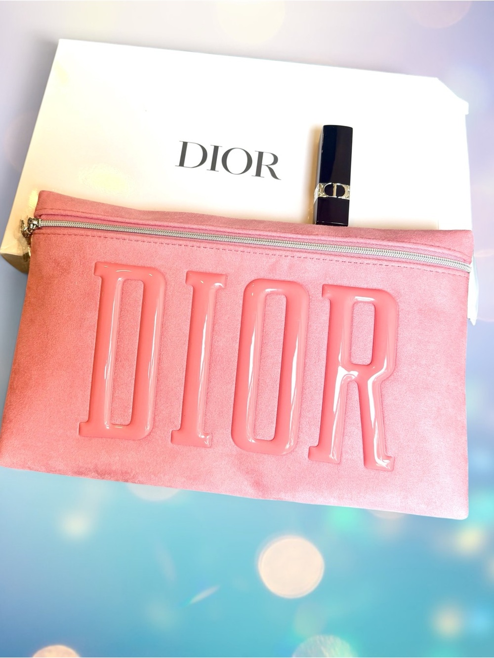 Dior Rouge Lipstick, Cosmetic Pouch, Dior Gift Box and Dior Tissue Paper